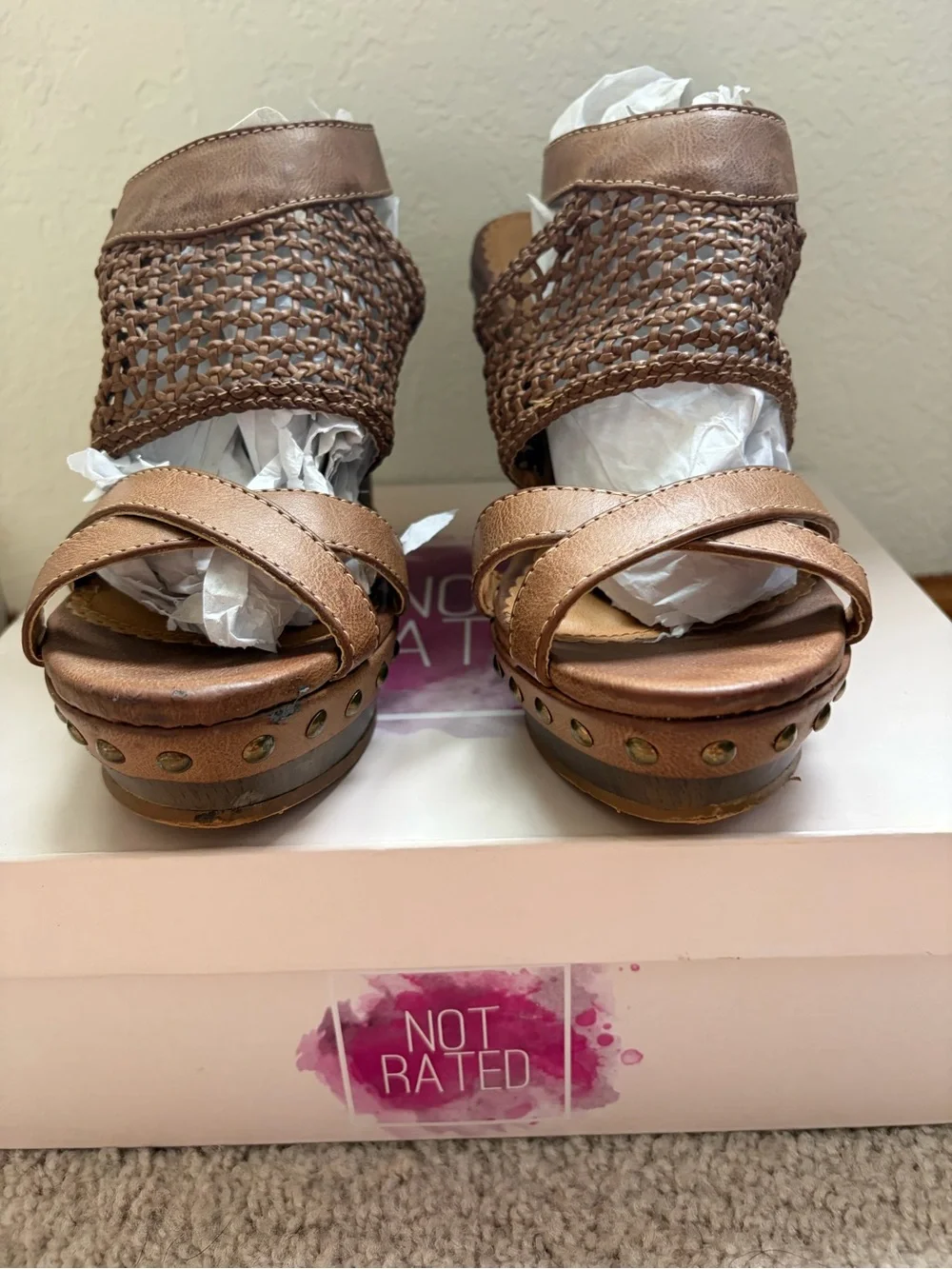 Not Rated Brown Woven Platform Wedges